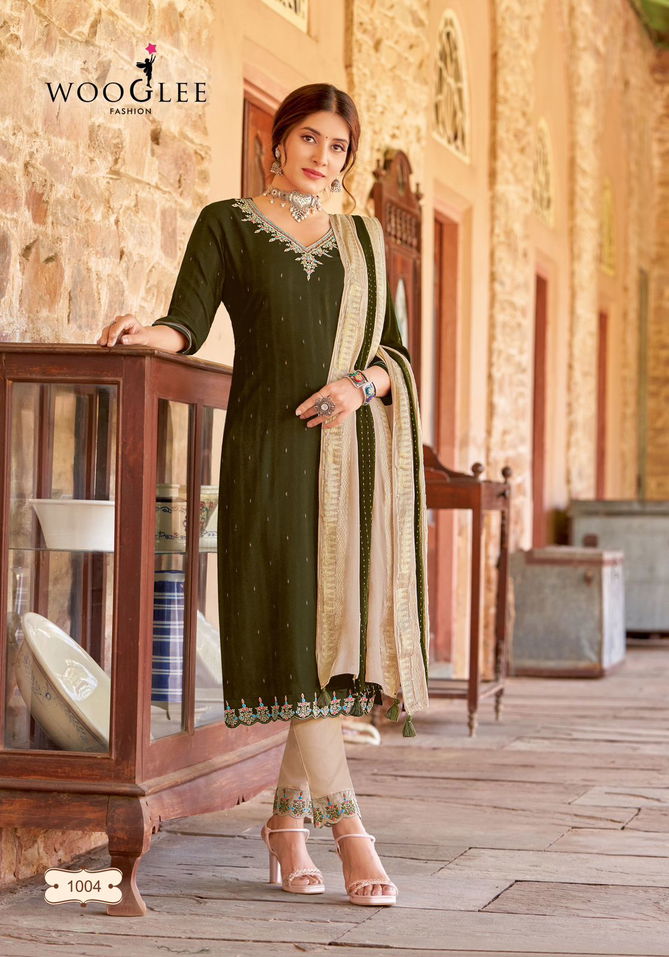 Kaavisha By Wooglee Rayon Weaving Designer Kurti With Bottom Dupatta Wholesale Shop In Surat